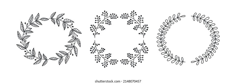 Set of floral circle borders. Decorative vector elements.
