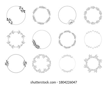 Set of floral circle frames and wreaths. Elegant botanical borders. Wedding design elements. Vector isolated illustration.