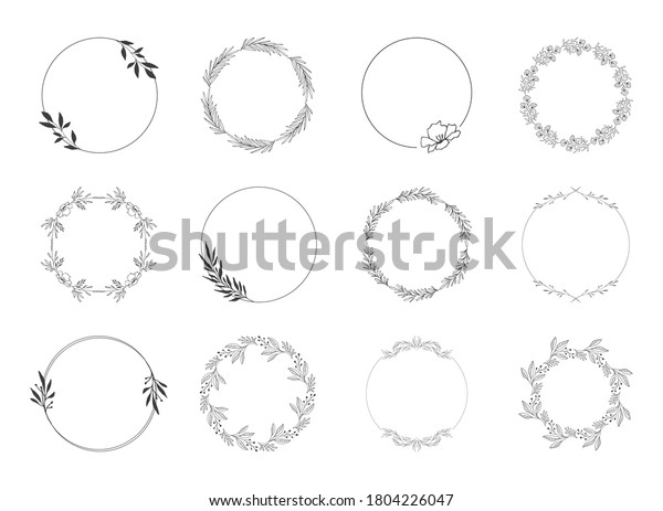 Set of floral circle frames and wreaths.\
Elegant botanical borders. Wedding design elements. Vector isolated\
illustration.