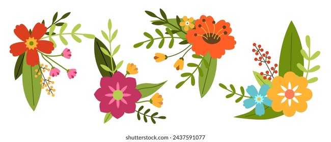 Conjunto de Floral Clipart de flores y hojas. Floral corner Clipart. Ilustración vectorial para diseño