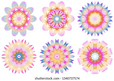 Set of Floral Color Mandala. Arabic, Indian, Motifs. Vector Illustration. Rainbow color.