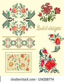 Set of floral compositions for decorative works, embroidery, batik