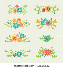 Set of floral compositions, vector illustration