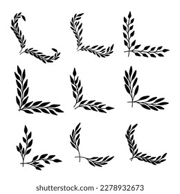 Set of floral corners in vintage style. Design element for decorations. Vector illustration 