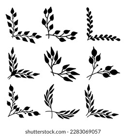 Set of floral corners in vintage style. Design element for decorations. Vector illustration 