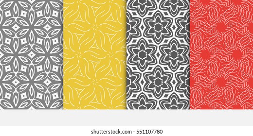 set of floral creative geometric ornament on color background. Seamless vector illustration. For modern interiors design, wallpaper, textile industry.