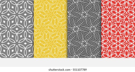 set of floral creative geometric ornament on color background. Seamless vector illustration. For modern interiors design, wallpaper, textile industry.
