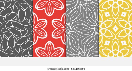set of floral creative geometric ornament on color background. Seamless vector illustration. For modern interiors design, wallpaper, textile industry.