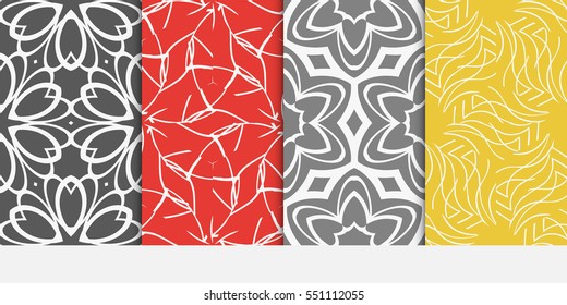 set of floral creative geometric ornament on color background. Seamless vector illustration. For modern interiors design, wallpaper, textile industry.