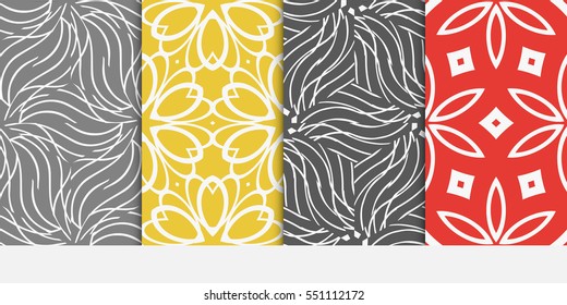 set of floral creative geometric ornament on color background. Seamless vector illustration. For modern interiors design, wallpaper, textile industry.
