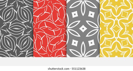 set of floral creative geometric ornament on color background. Seamless vector illustration. For modern interiors design, wallpaper, textile industry.