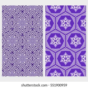 set of floral creative geometric ornament on blue background. Seamless vector illustration. For design, wallpaper, textile