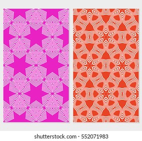 set of floral creative geometric ornament pink, red background. Seamless vector illustration. For interior design, wallpaper, invitation