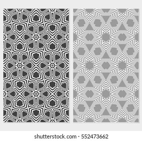 set of floral creative geometric ornament on grey background. Seamless vector illustration. For design, wallpaper, textile industry.