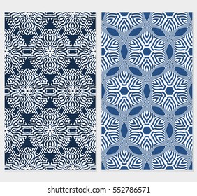 set of floral creative geometric ornament on dark blue background. Seamless vector illustration.