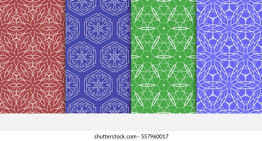 set of floral creative geometric ornament on color background. Seamless vector illustration. For modern interiors design, wallpaper, textile industry.