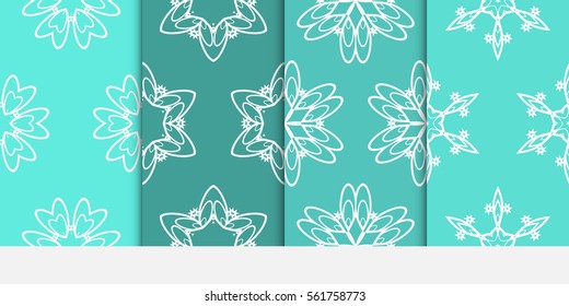 set of floral creative geometric ornament on turquoise color background. Seamless vector illustration. For interior design, wallpaper, invitation
