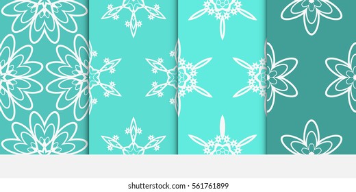 set of floral creative geometric ornament on turquoise color background. Seamless vector illustration. For interior design, wallpaper, invitation set of floral creative geometric ornament on turquoise color background. Seamless vector illustration. For interior design, wallpaper, invitation
