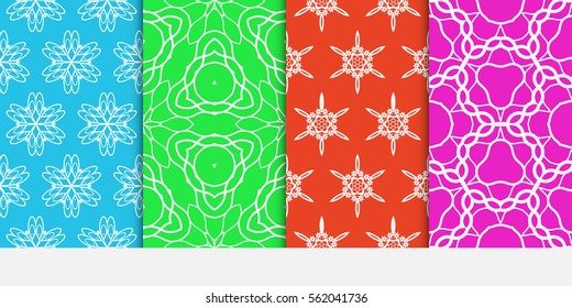 set of floral creative geometric ornament on color background. Seamless vector illustration. For modern interiors design, wallpaper, textile industry.