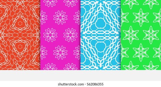 set of floral creative geometric ornament on color background. Seamless vector illustration. For modern interiors design, wallpaper, textile industry.