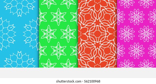 set of floral creative geometric ornament on color background. Seamless vector illustration. For modern interiors design, wallpaper, textile industry.