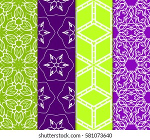 set of floral, creative geometric ornament on color background. Seamless vector illustration. for design, wallpaper, cover invitation, fabric