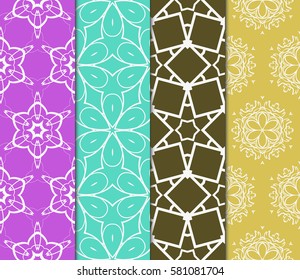 set of floral, creative geometric ornament on color background. Seamless vector illustration. for design, wallpaper, cover invitation, fabric