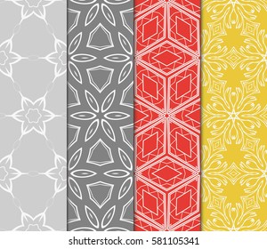 set of floral, creative geometric ornament on color background. Seamless vector illustration. for design, wallpaper, cover invitation, fabric