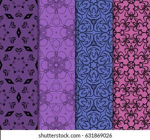 set of floral creative geometric ornament. Seamless vector illustration. For modern interiors design, wallpaper, textile industry.