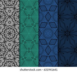 set of floral creative geometric ornament. Seamless vector illustration. For modern interiors design, wallpaper, textile industry.