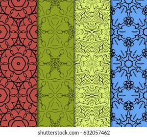 set of floral creative geometric ornament. Seamless vector illustration. For modern interiors design, wallpaper, textile industry.
