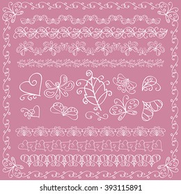 Set of floral decoration elements. Vintage vector ornaments. Retro style design. Collection forfor festive decoration, greeting invitations, cards, banners, posters, signs and logos.