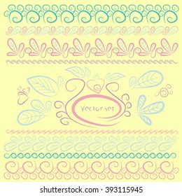 Set of floral decoration elements. Vintage vector ornaments. Retro style design. Collection forfor festive decoration, greeting invitations, cards, banners, posters, signs and logos.