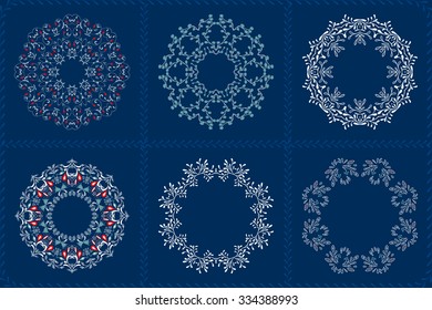 Set of floral decorations, leaves, flowers frame patterns ornaments. For flyers, brochures, banners, retro templates design., vintage romantic cards or backgrounds. Vector eps10. Blue teal colors.