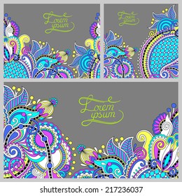 set of floral decorative background, template frame design for card, brochure, book, business card, postcard, wedding invitation, banner, vector illustration