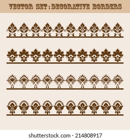 Set of floral decorative borders for design with lace elements
