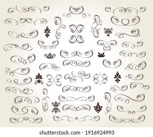 Set of floral decorative elements for design isolated, editable. Vignettes, ornate, dividers.