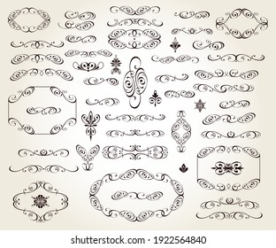 Set of floral decorative elements for design isolated, editable. Vignettes, ornate,dividers,framework .