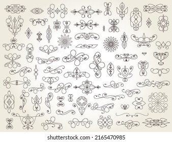 Set of floral decorative elements for design isolated, editable. 