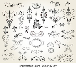 Set of floral decorative elements for design isolated, editable. From the largest and best collection of decorative elements .