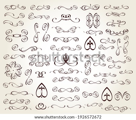Set of floral decorative elements for design isolated, editable. Vignettes, ornate, dividers.