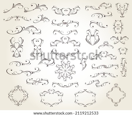 Set of floral decorative elements for design isolated, editable. Vignettes, framework, ornate, borders,dividers .