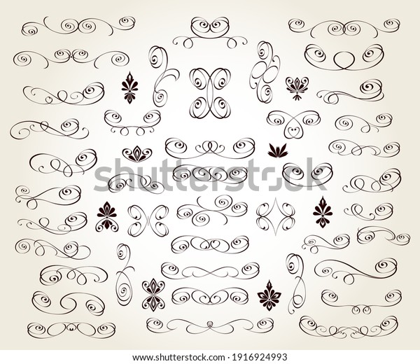 Set of floral decorative\
elements for design isolated, editable. Vignettes, ornate,\
dividers.