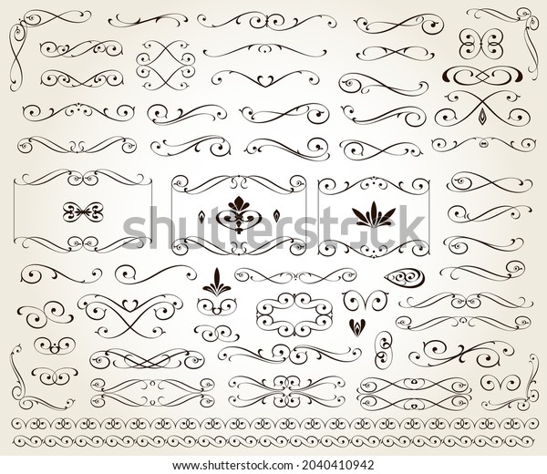 Set of\
floral decorative elements for design isolated, editable.\
Vignettes, ornate, corners,\
borders,dividers.