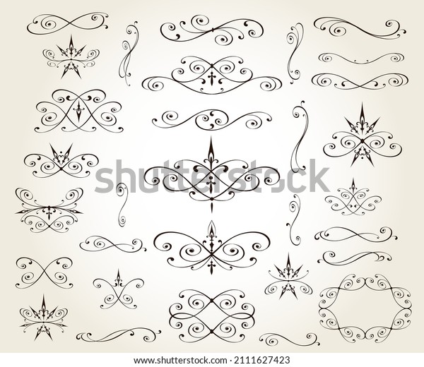 Set of\
floral decorative elements for design isolated, editable.\
Vignettes, framework, ornate,\
borders,dividers.
