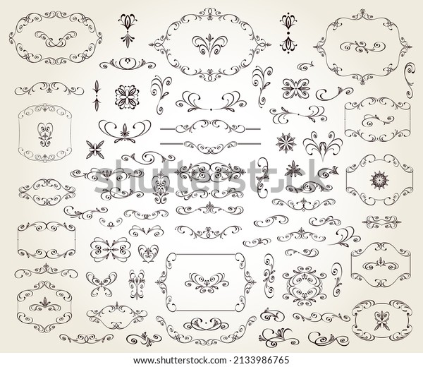 Set of\
floral decorative elements for design isolated, editable.\
Vignettes, framework, ornate, borders,dividers\
.