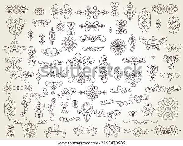 Set of floral decorative elements for design isolated,\
editable. 
