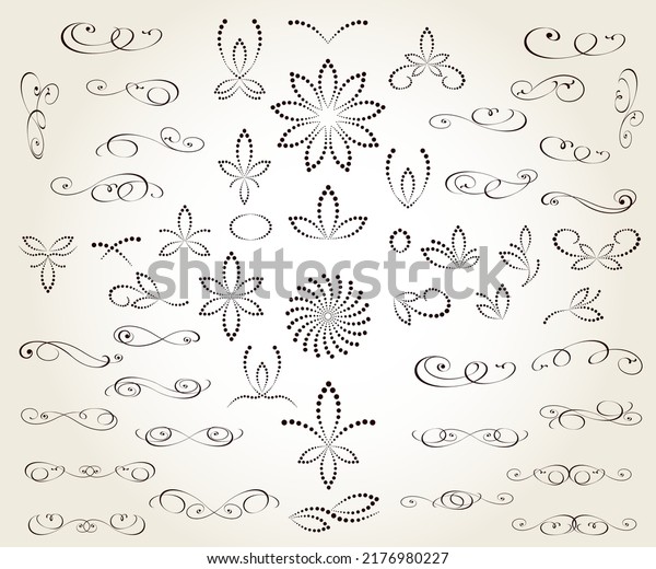 Set of floral decorative elements for design isolated,\
editable. 