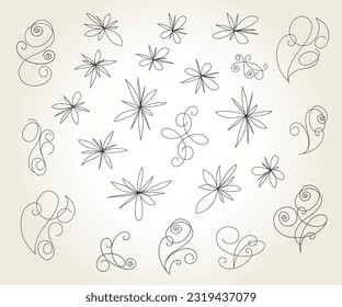 Set of floral decorative elSet of floral decorative elements for design isolated, editable. From the largest and best collection of decorative elements .ements for design isolated, editable. Linear de