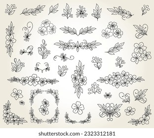 Set of floral decorative elSet of floral decorative elements for design isolated, editable. From the largest and best collection of decorative elements .ements for design isolated, editable. Linear de